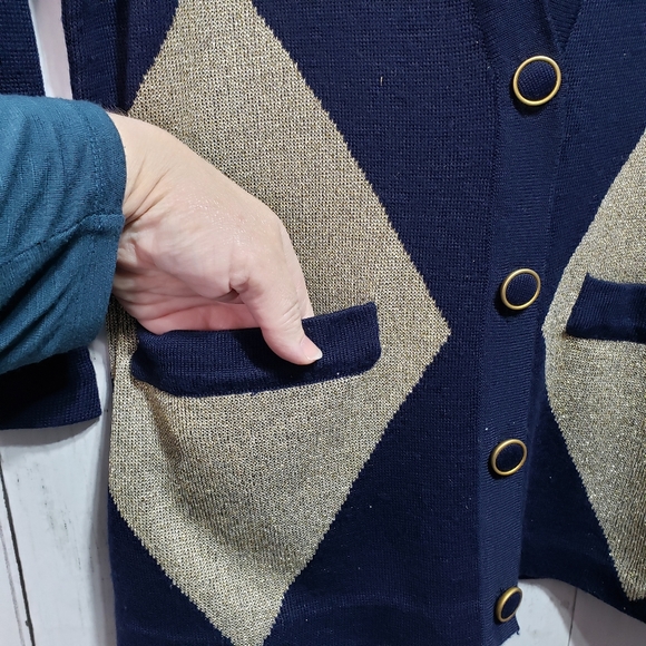 Vintage Outlander Collection Navy Blue Gold Knit C - Picture 4 of 5